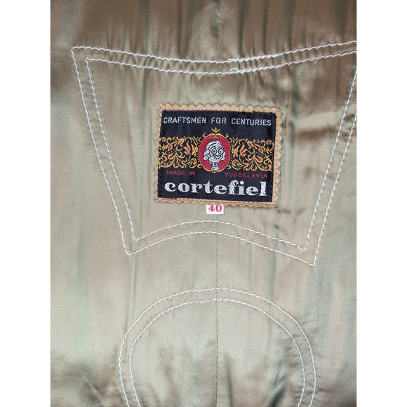 NICE Vintage 1970s Corduroy Coat Men 40 Tan Corduroy Faux Fur Collar Yugoslavia - Picture 10 of 11